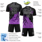 Custom Black White-Medium Purple Gradient Claw Mark Splatter Sports Sublimation Soccer Uniform Jersey