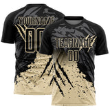 Custom Black Cream Gradient Claw Mark Splatter Sports Sublimation Soccer Uniform Jersey