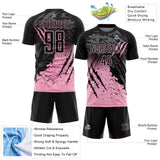 Custom Black Light Pink Gradient Claw Mark Splatter Sports Sublimation Soccer Uniform Jersey