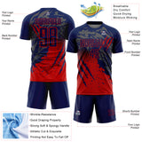 Custom Navy Red Gradient Claw Mark Splatter Sports Sublimation Soccer Uniform Jersey