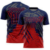 Custom Navy Red Gradient Claw Mark Splatter Sports Sublimation Soccer Uniform Jersey