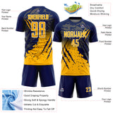 Custom Navy Gold-White Gradient Claw Mark Splatter Sports Sublimation Soccer Uniform Jersey