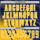 Custom Navy Gold-White Gradient Claw Mark Splatter Sports Sublimation Soccer Uniform Jersey