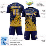 Custom Navy Old Gold-White Gradient Claw Mark Splatter Sports Sublimation Soccer Uniform Jersey