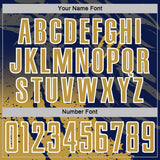 Custom Navy Old Gold-White Gradient Claw Mark Splatter Sports Sublimation Soccer Uniform Jersey