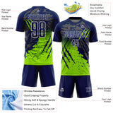 Custom Navy White-Neon Green Gradient Claw Mark Splatter Sports Sublimation Soccer Uniform Jersey