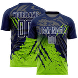 Custom Navy White-Neon Green Gradient Claw Mark Splatter Sports Sublimation Soccer Uniform Jersey