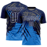 Custom Navy White-Powder Blue Gradient Claw Mark Splatter Sports Sublimation Soccer Uniform Jersey