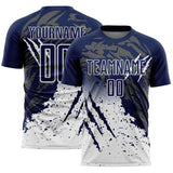 Custom Navy White Gradient Claw Mark Splatter Sports Sublimation Soccer Uniform Jersey