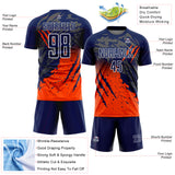 Custom Navy White-Orange Gradient Claw Mark Splatter Sports Sublimation Soccer Uniform Jersey