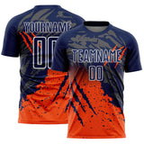 Custom Navy White-Orange Gradient Claw Mark Splatter Sports Sublimation Soccer Uniform Jersey