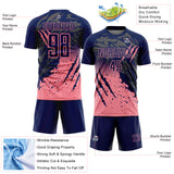 Custom Navy Medium Pink Gradient Claw Mark Splatter Sports Sublimation Soccer Uniform Jersey