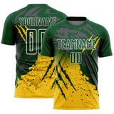 Custom Green White-Yellow Gradient Claw Mark Splatter Sports Sublimation Soccer Uniform Jersey
