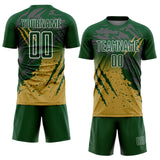 Custom Green White-Old Gold Gradient Claw Mark Splatter Sports Sublimation Soccer Uniform Jersey