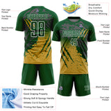 Custom Green White-Old Gold Gradient Claw Mark Splatter Sports Sublimation Soccer Uniform Jersey
