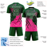 Custom Green White-Pink Gradient Claw Mark Splatter Sports Sublimation Soccer Uniform Jersey