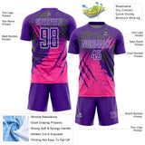 Custom Purple White-Pink Gradient Claw Mark Splatter Sports Sublimation Soccer Uniform Jersey