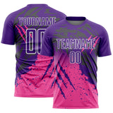 Custom Purple White-Pink Gradient Claw Mark Splatter Sports Sublimation Soccer Uniform Jersey