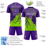 Custom Purple White-Neon Green Gradient Claw Mark Splatter Sports Sublimation Soccer Uniform Jersey