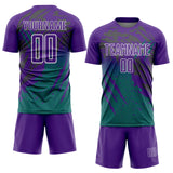 Custom Purple White-Teal Gradient Claw Mark Splatter Sports Sublimation Soccer Uniform Jersey