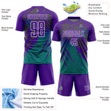 Custom Purple White-Teal Gradient Claw Mark Splatter Sports Sublimation Soccer Uniform Jersey