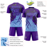 Custom Purple Light Blue Gradient Claw Mark Splatter Sports Sublimation Soccer Uniform Jersey