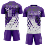 Custom Purple White Gradient Claw Mark Splatter Sports Sublimation Soccer Uniform Jersey