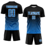 Custom Black Powder Blue-White Gradient Wave Line Sports Sublimation Soccer Uniform Jersey