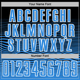 Custom Black Powder Blue-White Gradient Wave Line Sports Sublimation Soccer Uniform Jersey