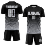 Custom Black Gray-White Gradient Wave Line Sports Sublimation Soccer Uniform Jersey