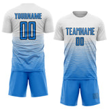 Custom White Powder Blue-Black Gradient Wave Line Sports Sublimation Soccer Uniform Jersey