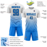 Custom White Powder Blue-Black Gradient Wave Line Sports Sublimation Soccer Uniform Jersey