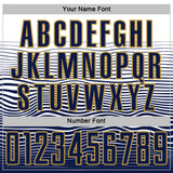 Custom White Navy-Old Gold Gradient Wave Line Sports Sublimation Soccer Uniform Jersey