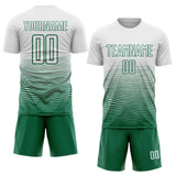 Custom White Kelly Green Gradient Wave Line Sports Sublimation Soccer Uniform Jersey