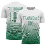 Custom White Kelly Green Gradient Wave Line Sports Sublimation Soccer Uniform Jersey