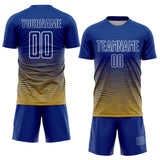 Custom Royal White-Old Gold Gradient Wave Line Sports Sublimation Soccer Uniform Jersey