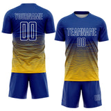 Custom Royal White-Yellow Gradient Wave Line Sports Sublimation Soccer Uniform Jersey