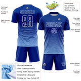 Custom Royal White-Light Blue Gradient Wave Line Sports Sublimation Soccer Uniform Jersey