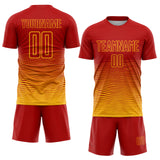 Custom Red Gold Gradient Wave Line Sports Sublimation Soccer Uniform Jersey