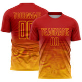Custom Red Gold Gradient Wave Line Sports Sublimation Soccer Uniform Jersey