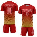 Custom Red White-Old Gold Gradient Wave Line Sports Sublimation Soccer Uniform Jersey