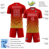 Custom Red White-Old Gold Gradient Wave Line Sports Sublimation Soccer Uniform Jersey