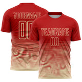 Custom Red Cream Gradient Wave Line Sports Sublimation Soccer Uniform Jersey