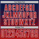 Custom Navy Red-White Gradient Wave Line Sports Sublimation Soccer Uniform Jersey