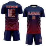 Custom Navy Crimson-Cream Gradient Wave Line Sports Sublimation Soccer Uniform Jersey