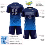 Custom Navy White-Powder Blue Gradient Wave Line Sports Sublimation Soccer Uniform Jersey