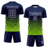 Custom Navy White-Neon Green Gradient Wave Line Sports Sublimation Soccer Uniform Jersey