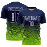 Custom Navy White-Neon Green Gradient Wave Line Sports Sublimation Soccer Uniform Jersey