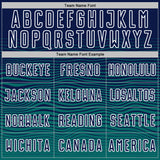 Custom Navy White-Teal Gradient Wave Line Sports Sublimation Soccer Uniform Jersey