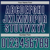 Custom Navy White-Teal Gradient Wave Line Sports Sublimation Soccer Uniform Jersey